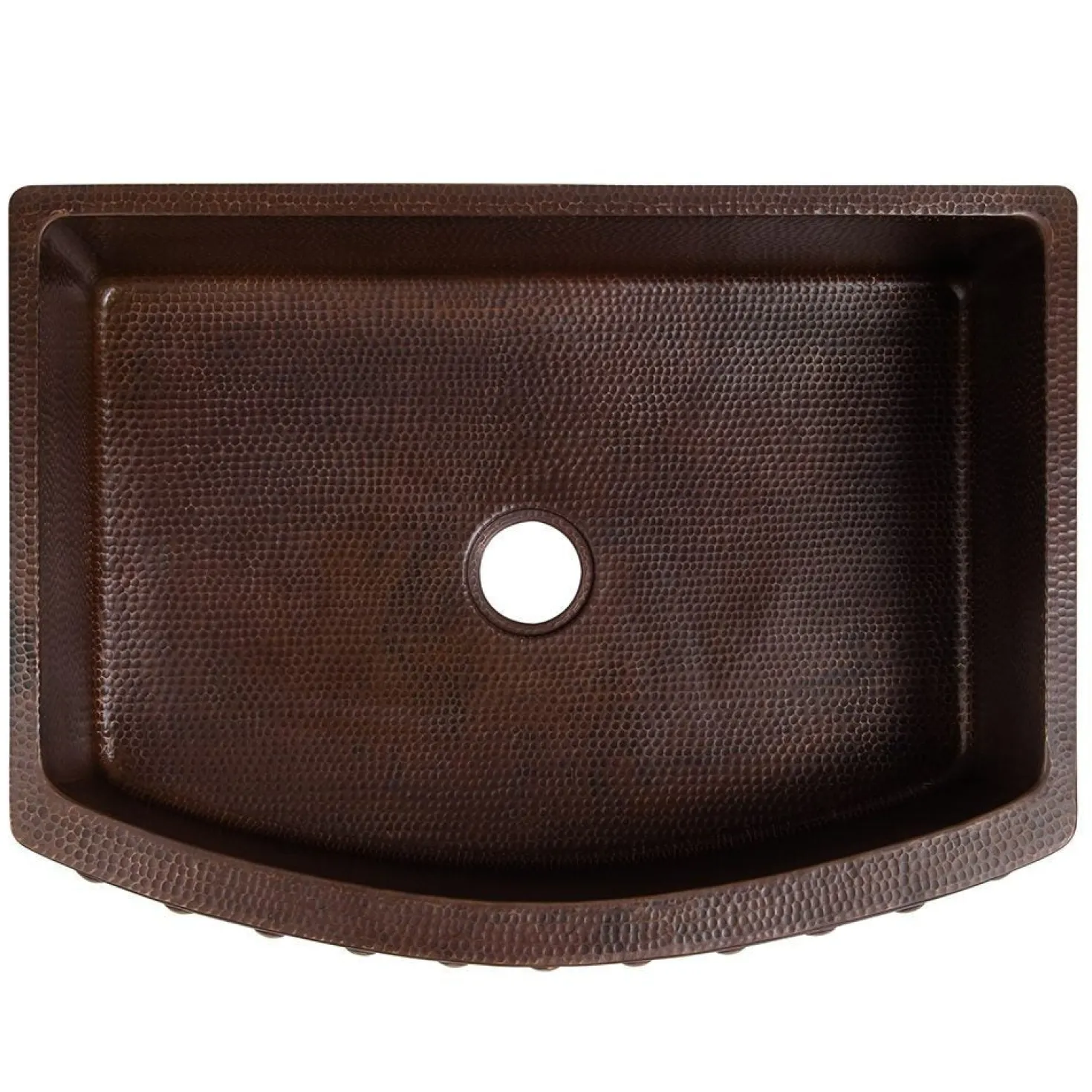 Premier Copper Products 30" Hammered Copper Kitchen Rounded Apron Single Basin Sink with Barrel Strap Design