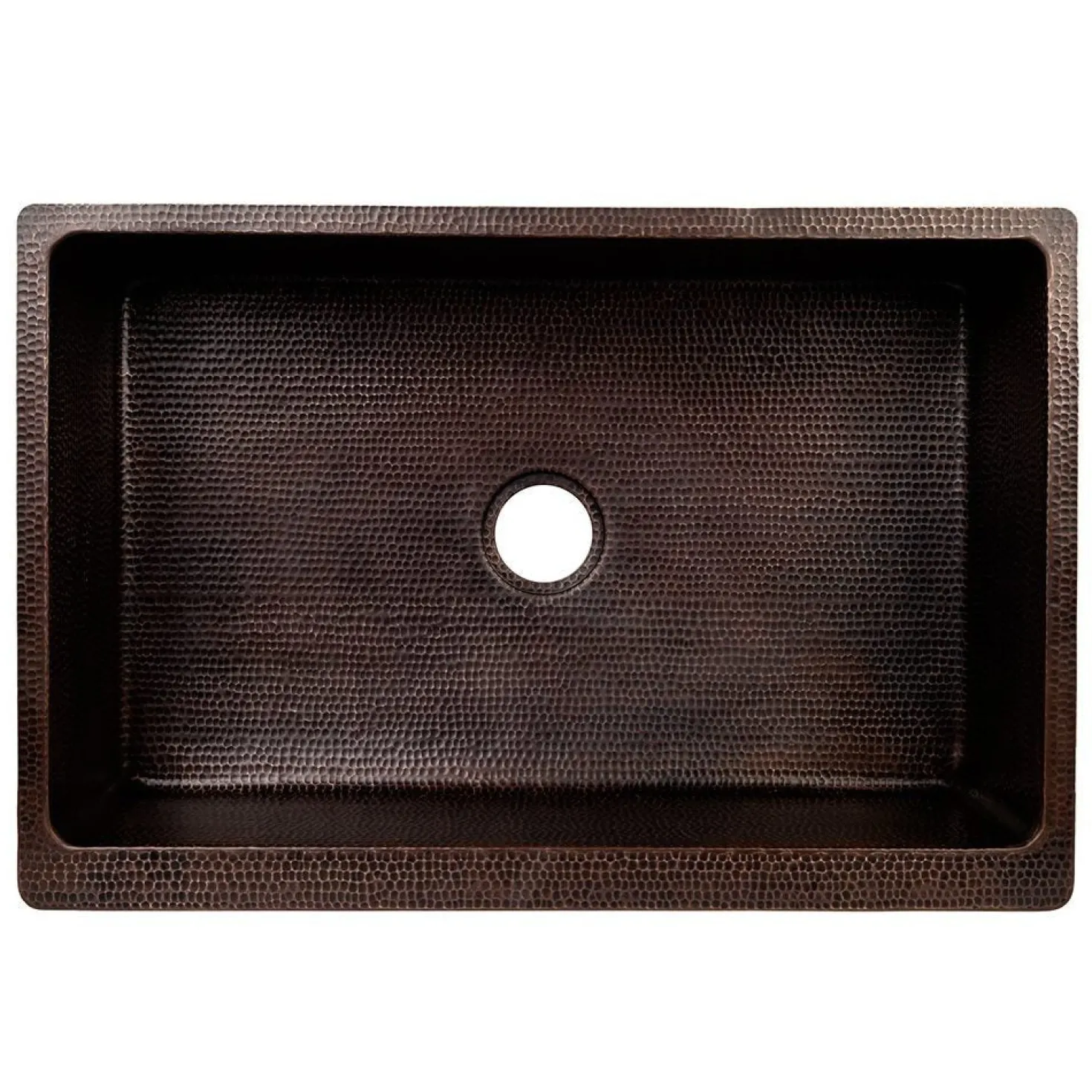 Premier Copper Products 33" Hammered Copper Kitchen Apron Single Basin Sink with Rings