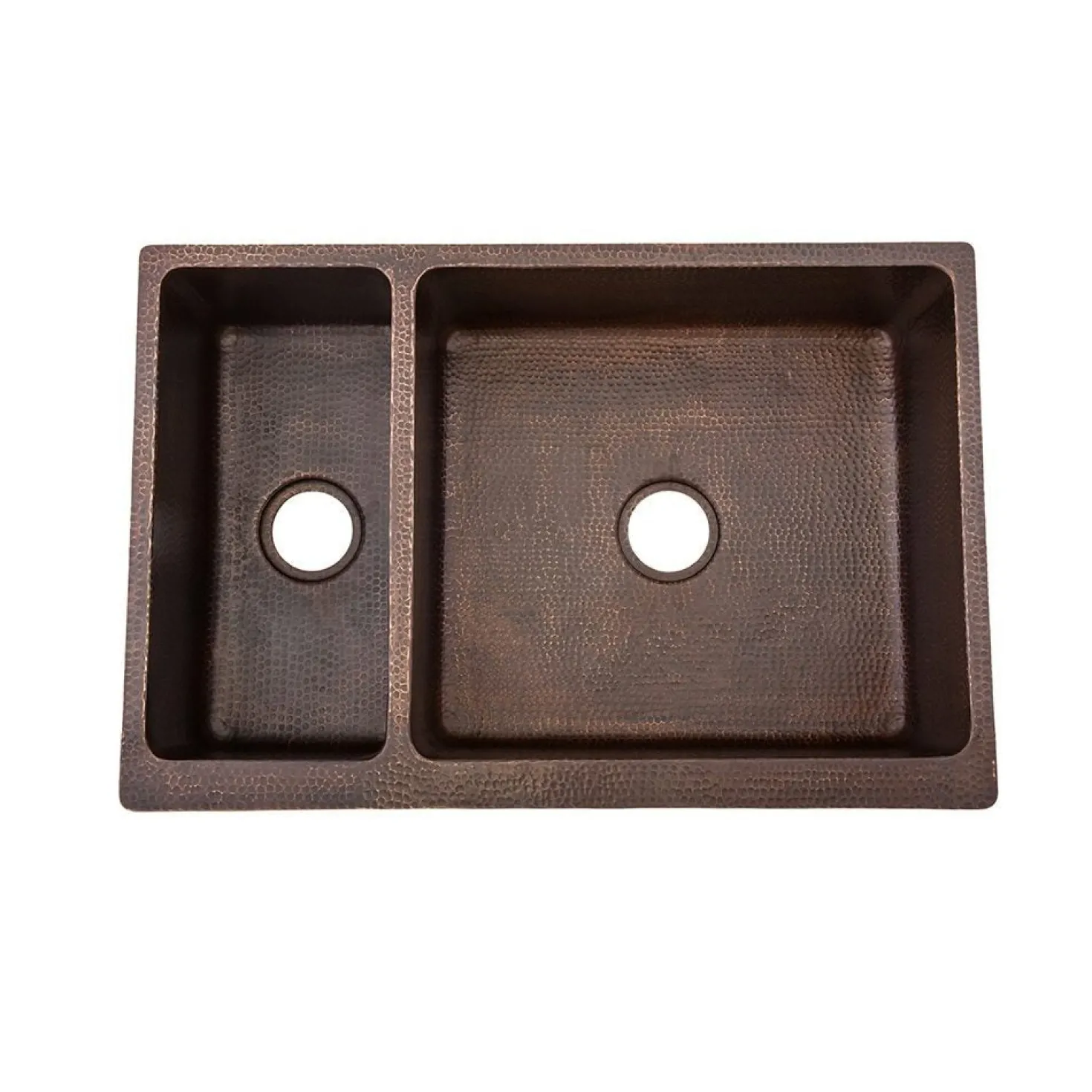 Premier Copper Products 33" Hammered Copper Kitchen Apron Double Basin Sink