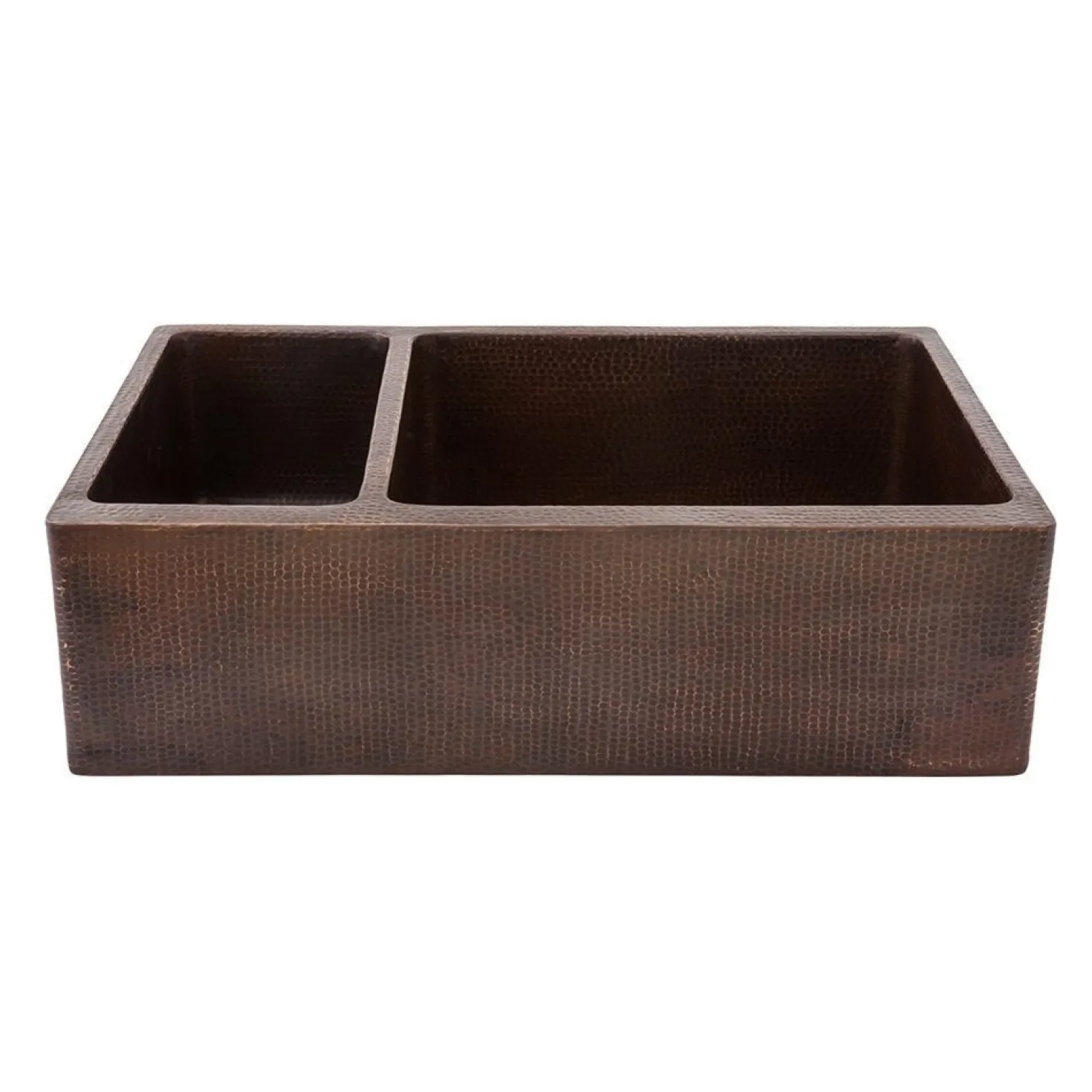 Premier Copper Products 33" Hammered Copper Kitchen Apron Double Basin Sink