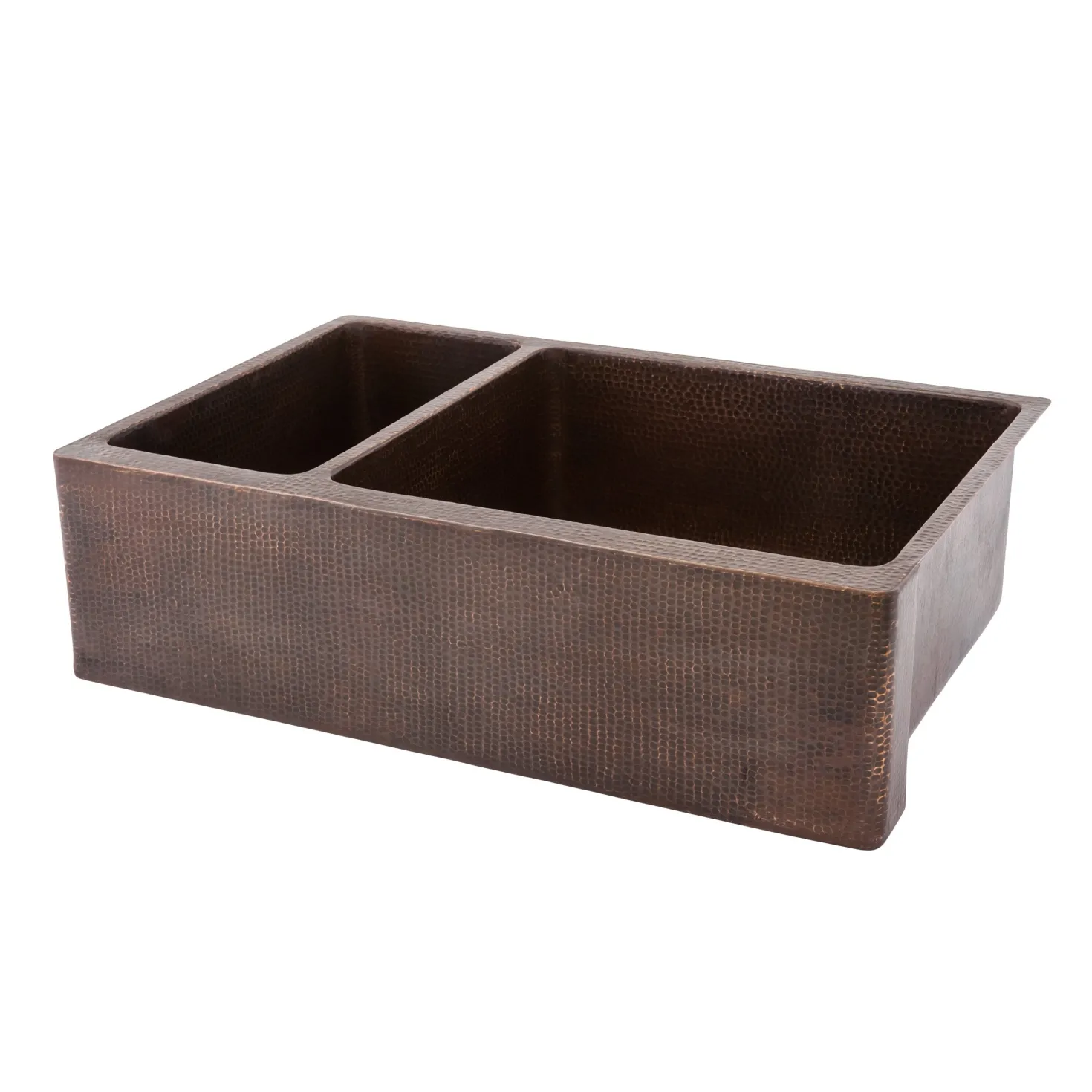 Premier Copper Products 33" Hammered Copper Kitchen Apron Double Basin Sink