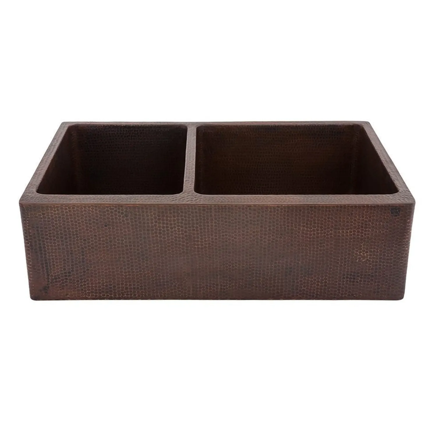 Premier Copper Products 33" Hammered Copper Kitchen Apron 40/60 Double Basin Sink