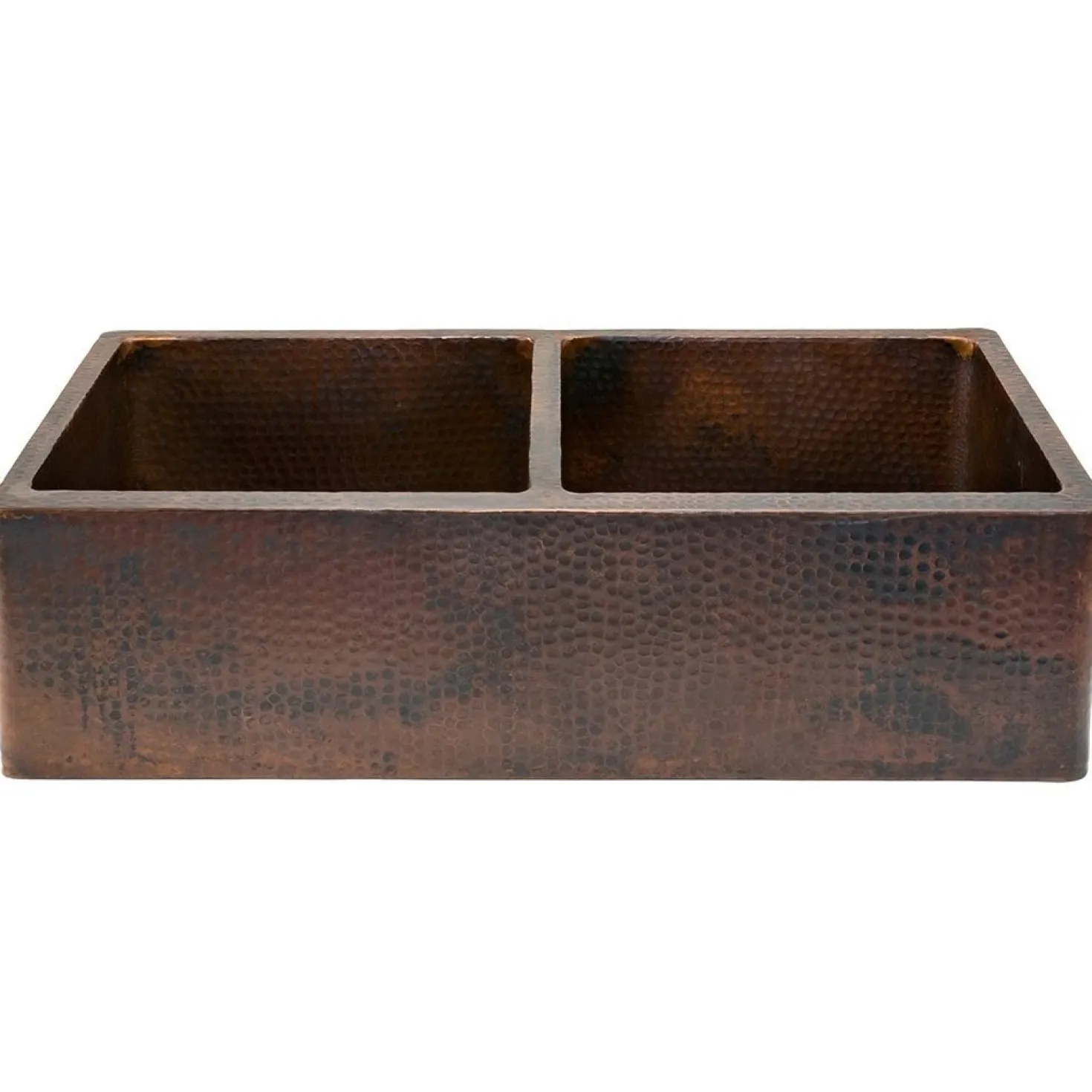 Premier Copper Products 33" Hammered Copper Kitchen Apron 50/50 Double Basin Sink