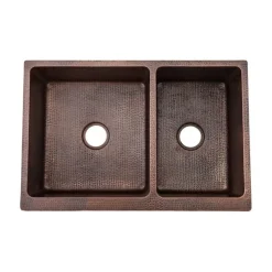 Premier Copper Products 33" Hammered Copper Kitchen Apron 60/40 Double Basin Sink