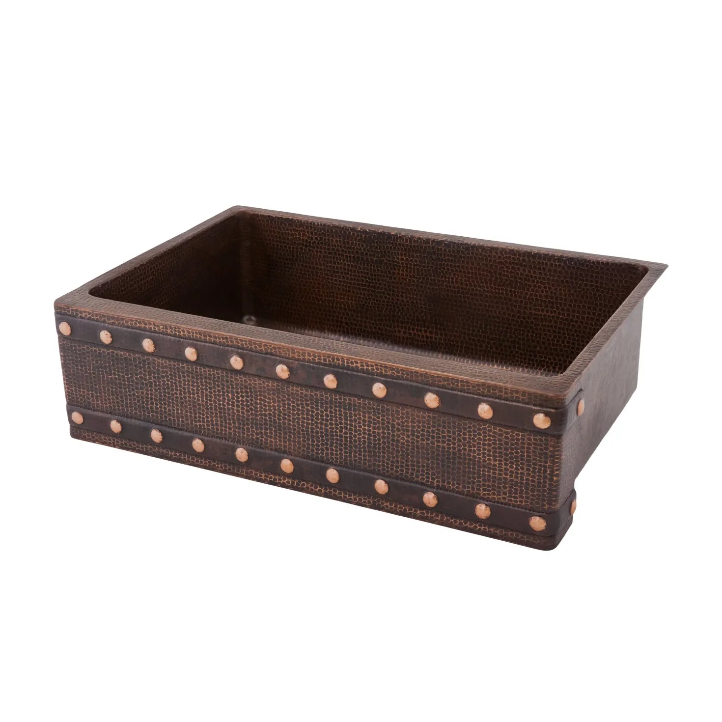 Premier Copper Products 30" Hammered Copper Kitchen Apron Single Basin Sink with Barrel Strap Design