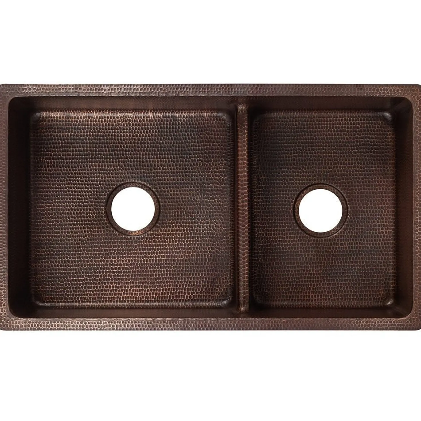 Premier Copper Products 33" Hammered Copper Kitchen 60/40 Double Basin Sink with Short 5" Divider