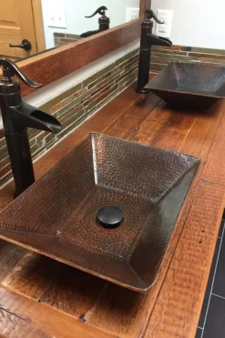 Premier Copper Products Modern Rectangle Hand Forged Old World Copper Vessel Sink