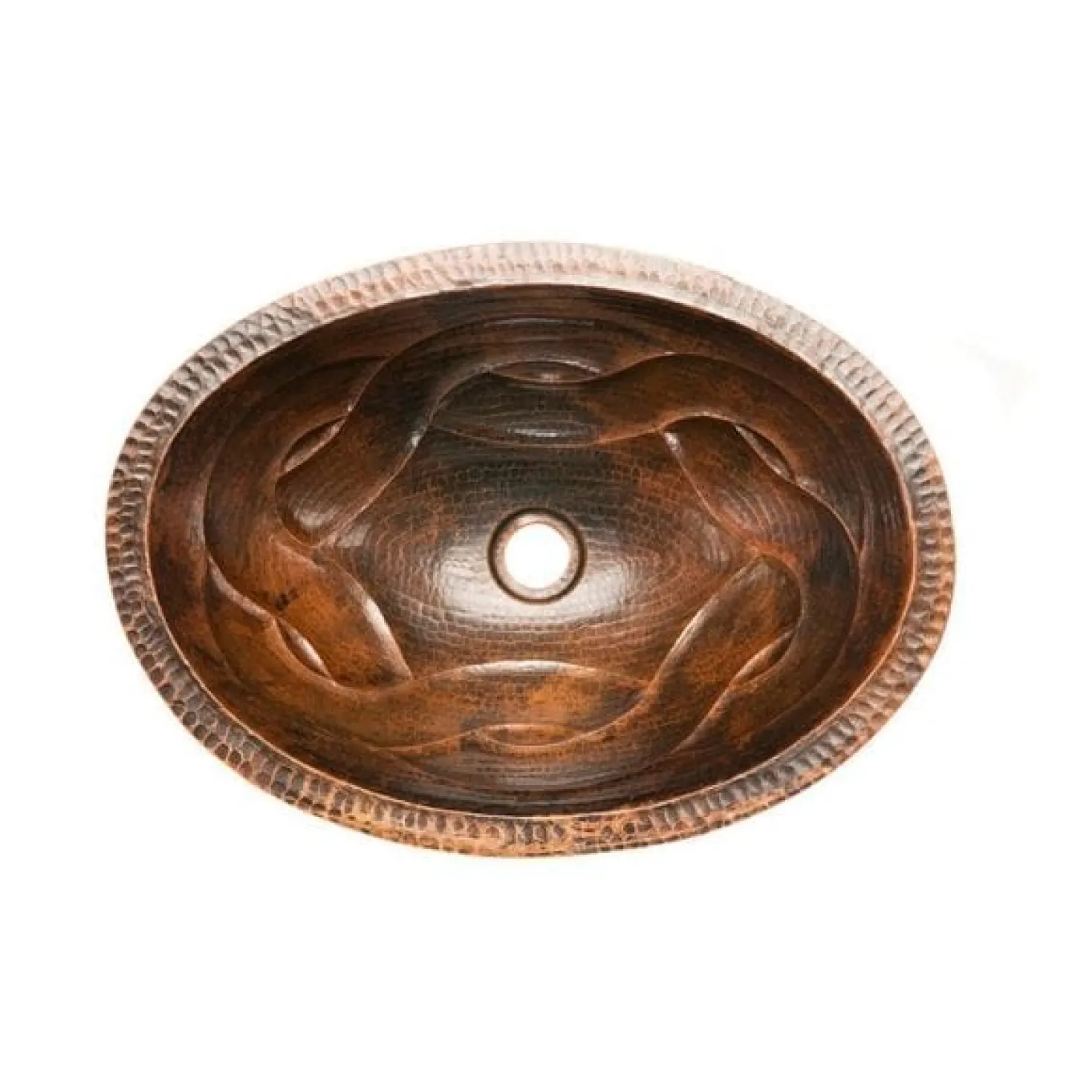 Premier Copper Products Oval Braid Under Counter Hammered Copper Sink
