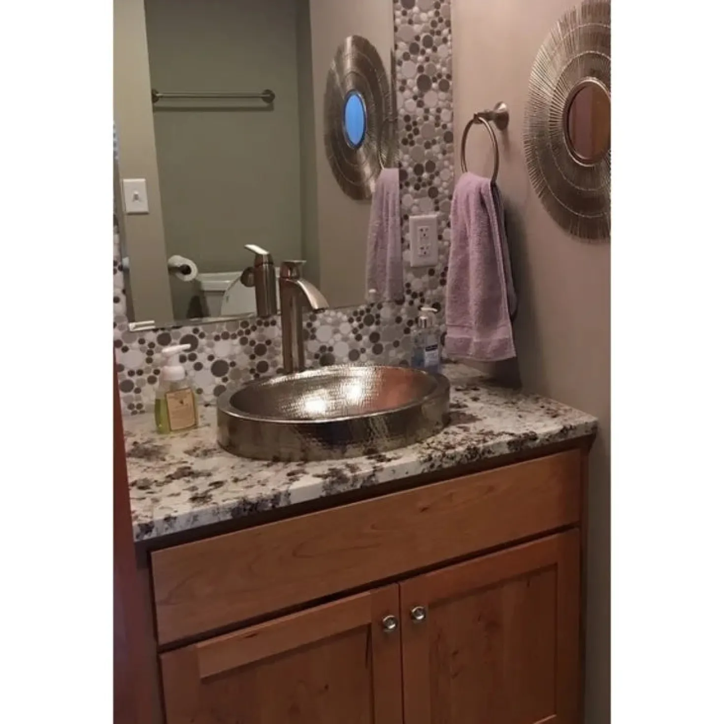 Premier Copper Products Oval Skirted Vessel Hammered Copper Sink in Nickel