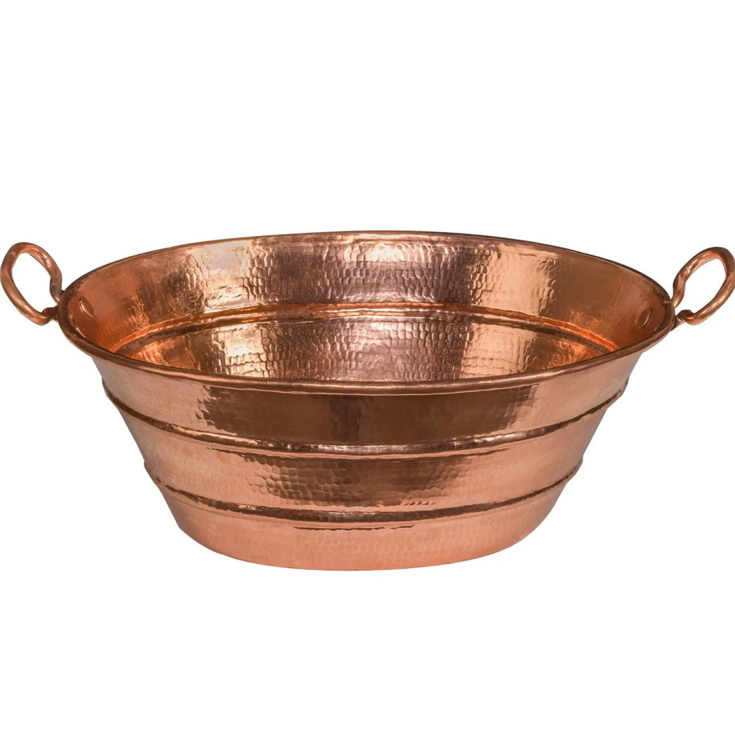 Premier Copper Products Oval Bucket Vessel Hammered Copper Sink with Handles
