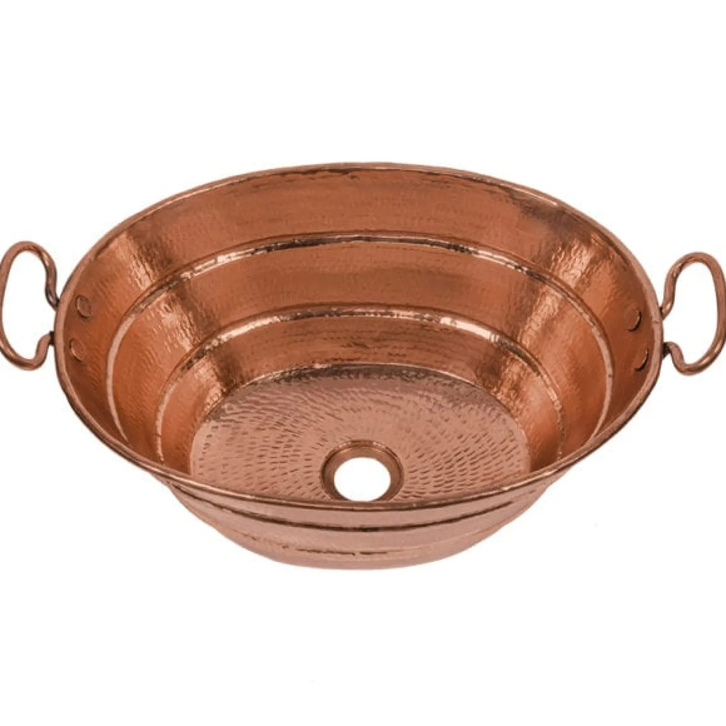 Premier Copper Products Oval Bucket Vessel Hammered Copper Sink with Handles
