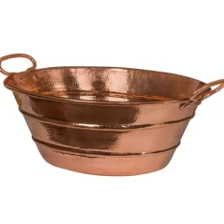 Premier Copper Products Oval Bucket Vessel Hammered Copper Sink with Handles