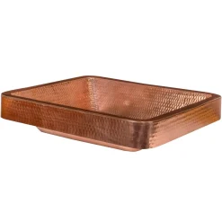 Premier Copper Products 19" Rectangle Skirted Vessel Hammered Copper Sink in Polished Copper