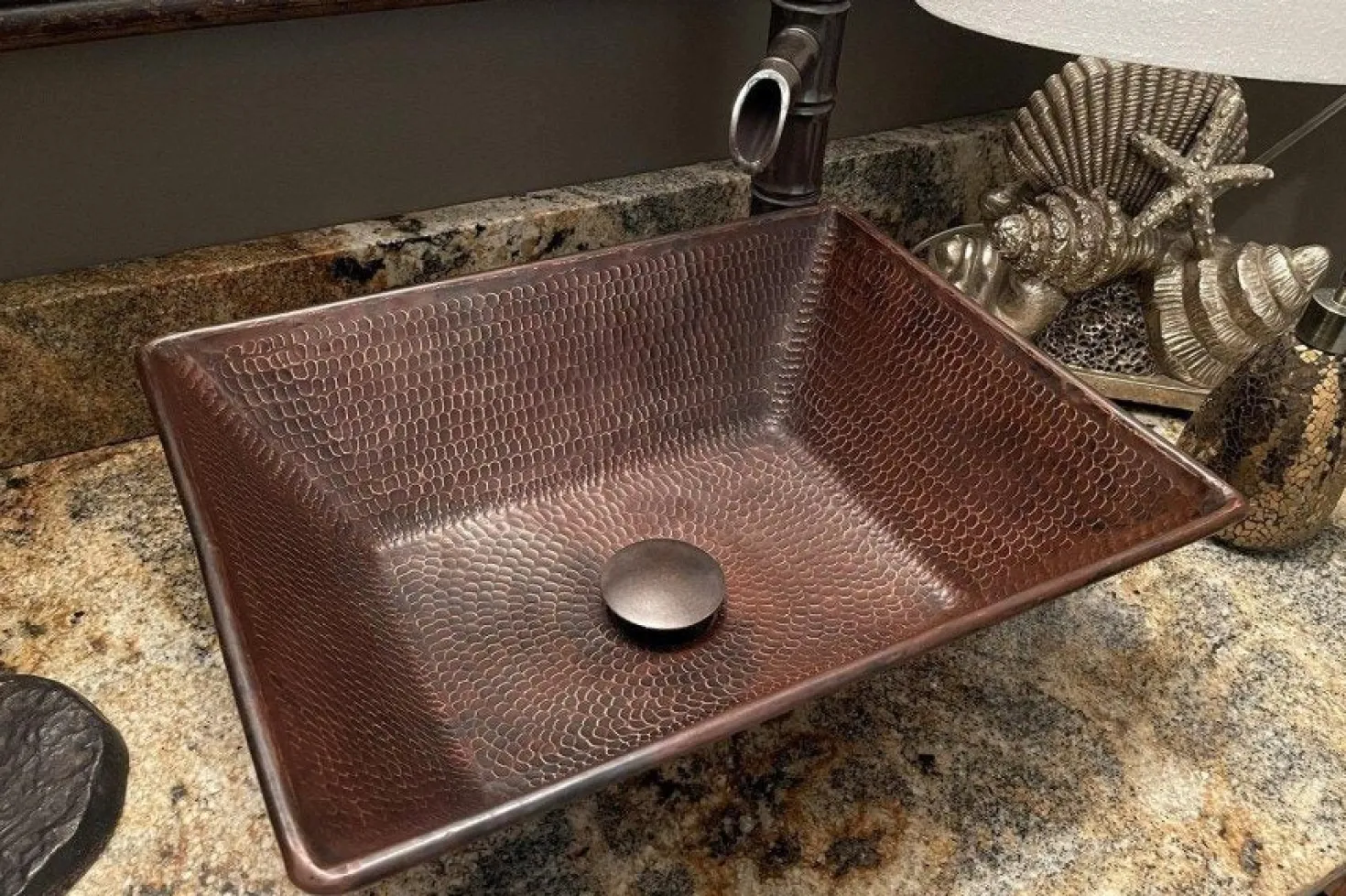 Premier Copper Products 17" Rectangle Wired Rim Vessel Hammered Copper Sink