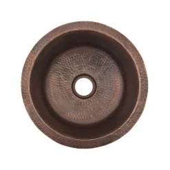Premier Copper Products 14" Round Hammered Copper Bar Sink with Drain