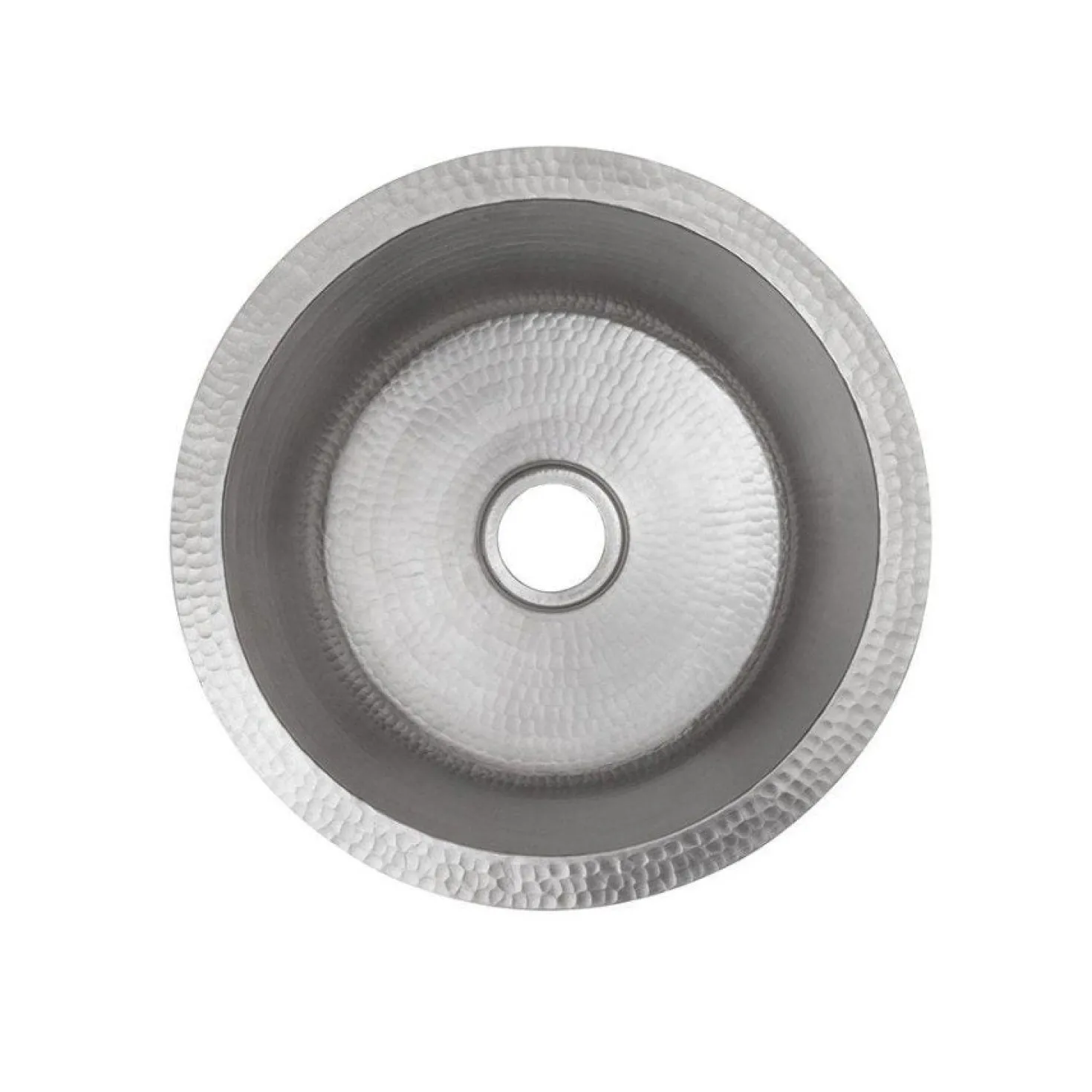 Premier Copper Products 14" Round Hammered Copper Bar Sink in Nickel with 2" Drain Size