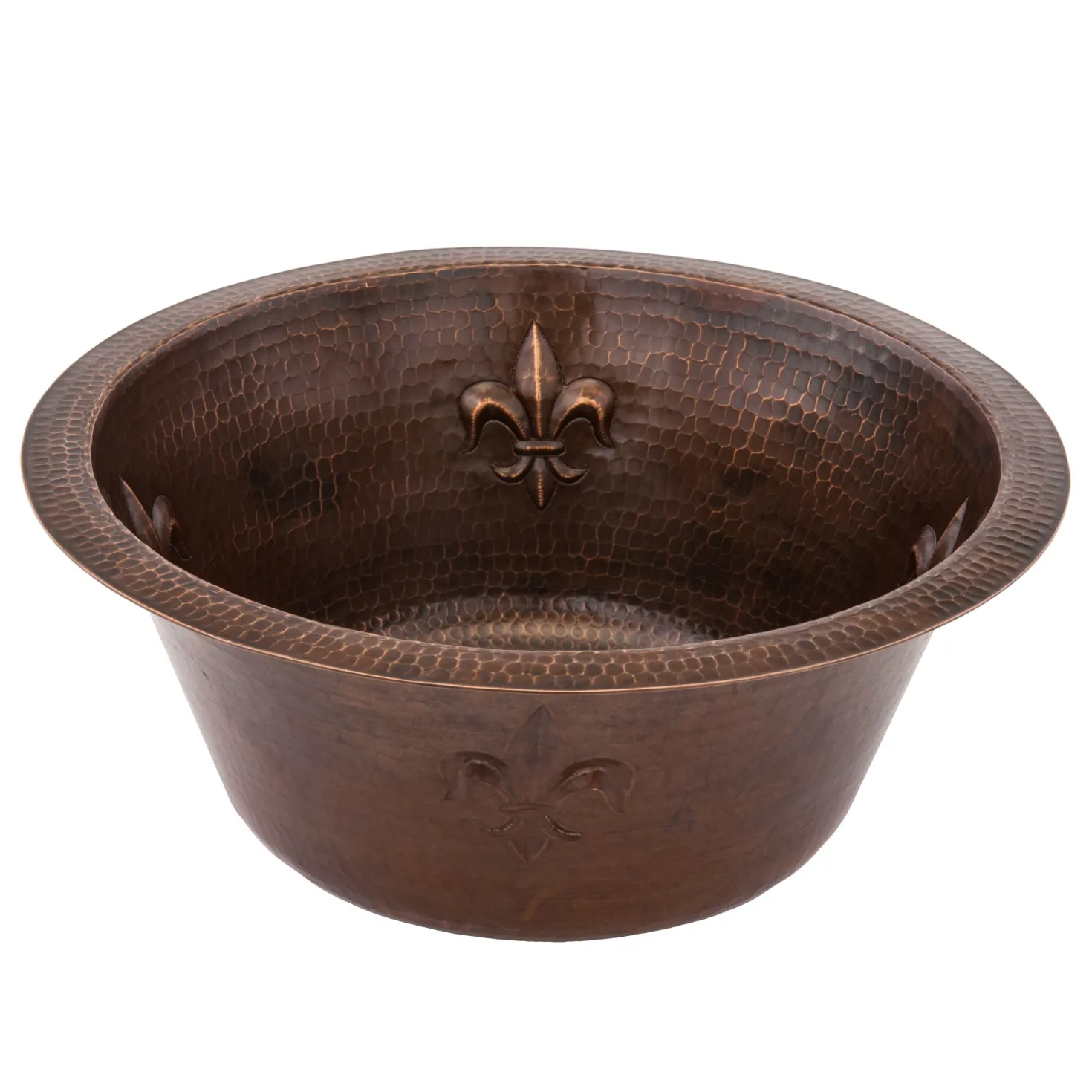 Premier Copper Products 16" Round Copper Bar Sink with Fleur De Lis and 2" Drain Size