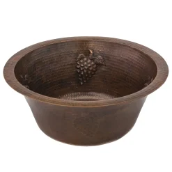 Premier Copper Products 16" Round Copper Prep Sink with Grapes and 3.5" Drain Size