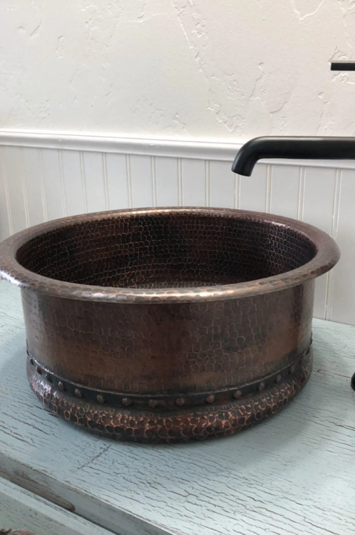 Premier Copper Products 15" Round Vessel Tub Hammered Copper Sink