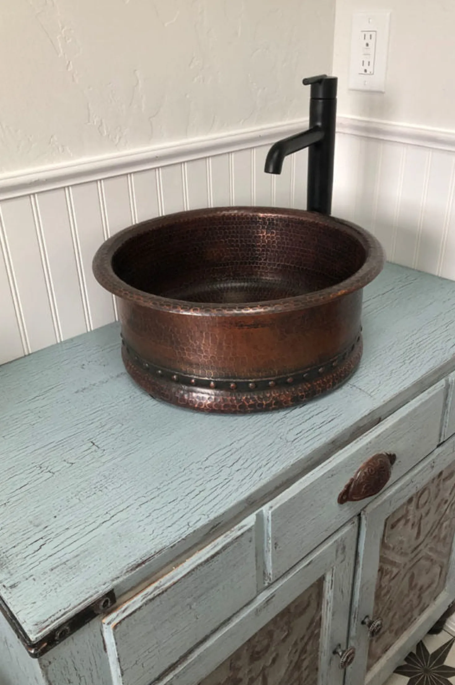 Premier Copper Products 15" Round Vessel Tub Hammered Copper Sink