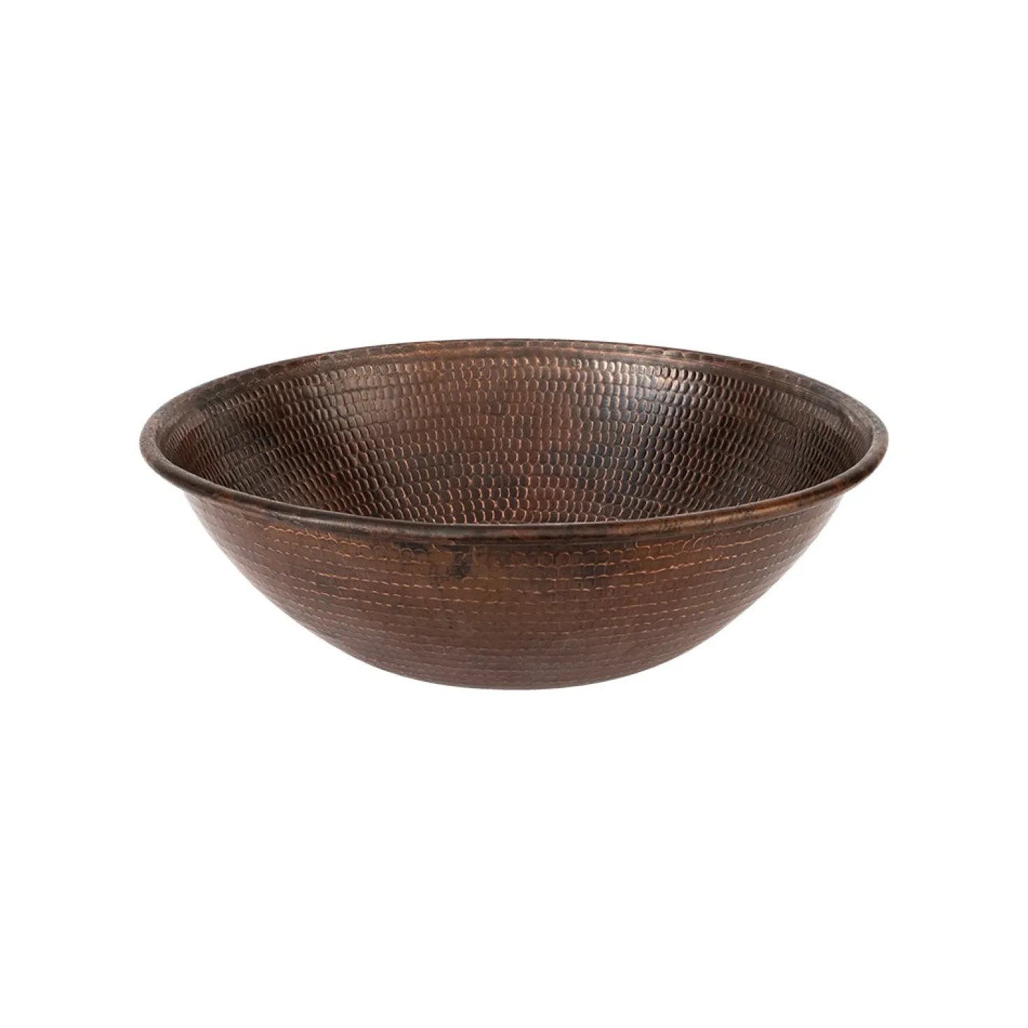 Premier Copper Products 15" Round Wired Rim Vessel Hammered Copper Sink