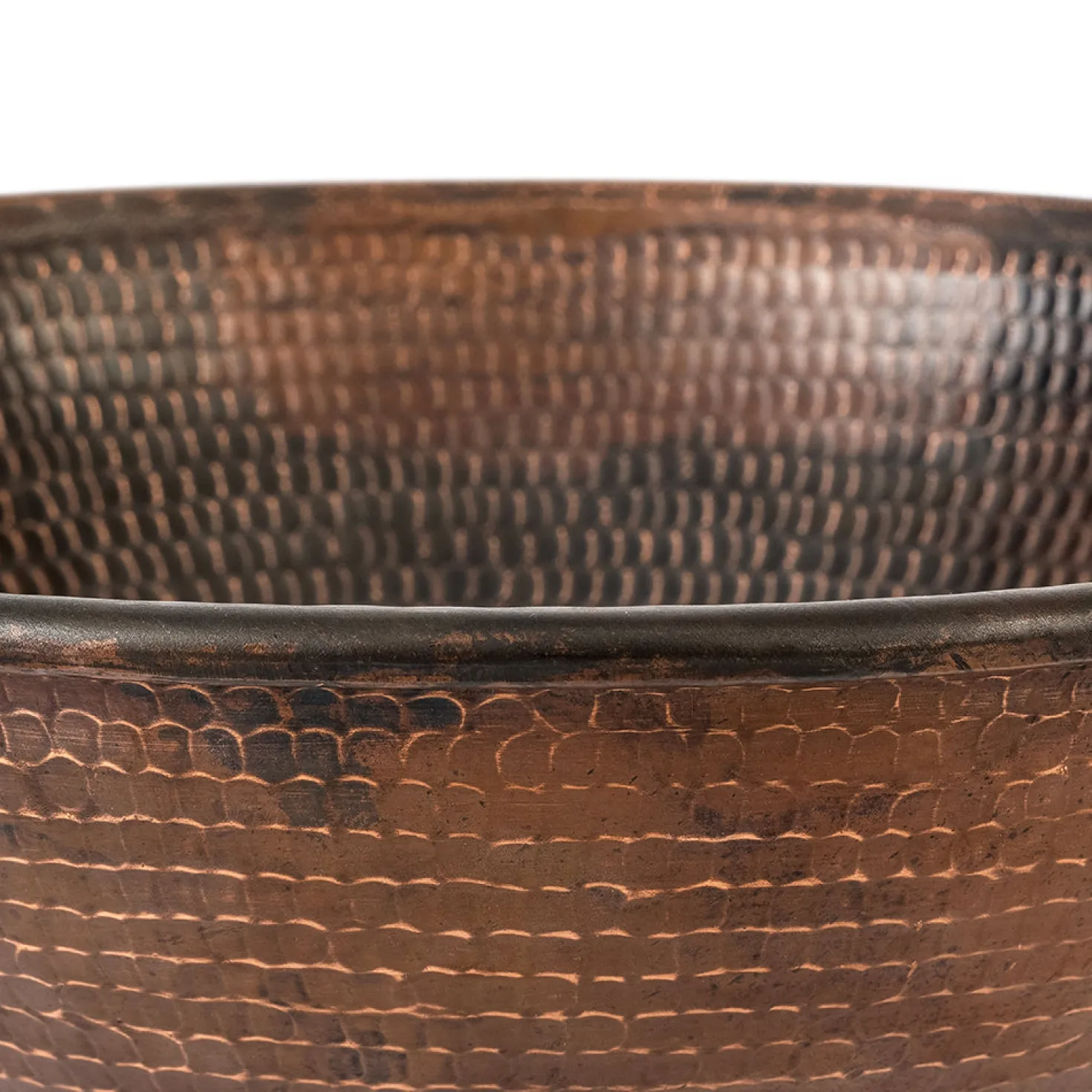 Premier Copper Products 15" Round Wired Rim Vessel Hammered Copper Sink