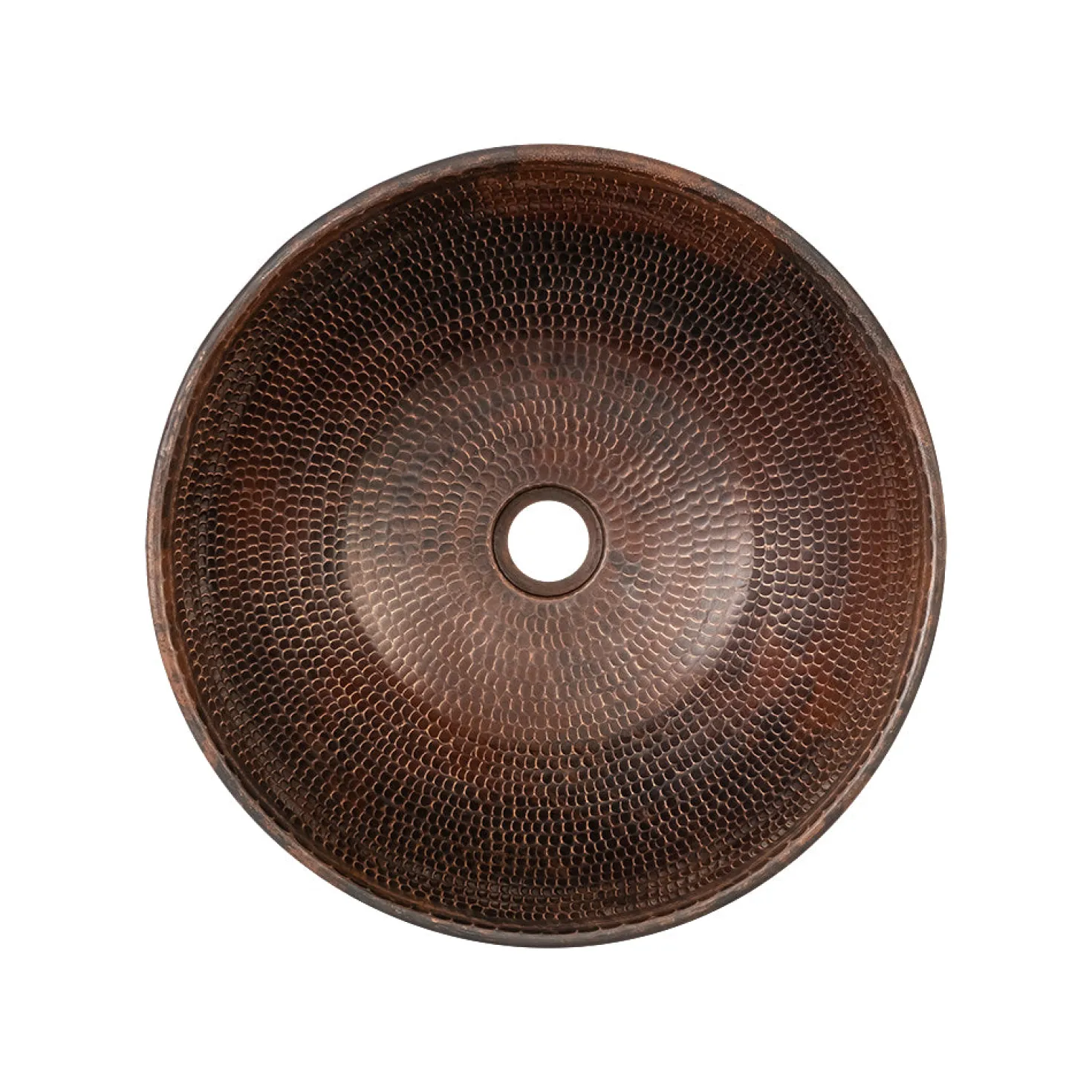 Premier Copper Products 15" Round Wired Rim Vessel Hammered Copper Sink