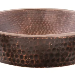 Premier Copper Products 15" Small Round Skirted Vessel Hammered Copper Sink