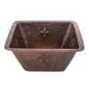 Premier Copper Products 15" Square Fleur De Lis Copper Bar/Prep Sink with 2" Drain Size