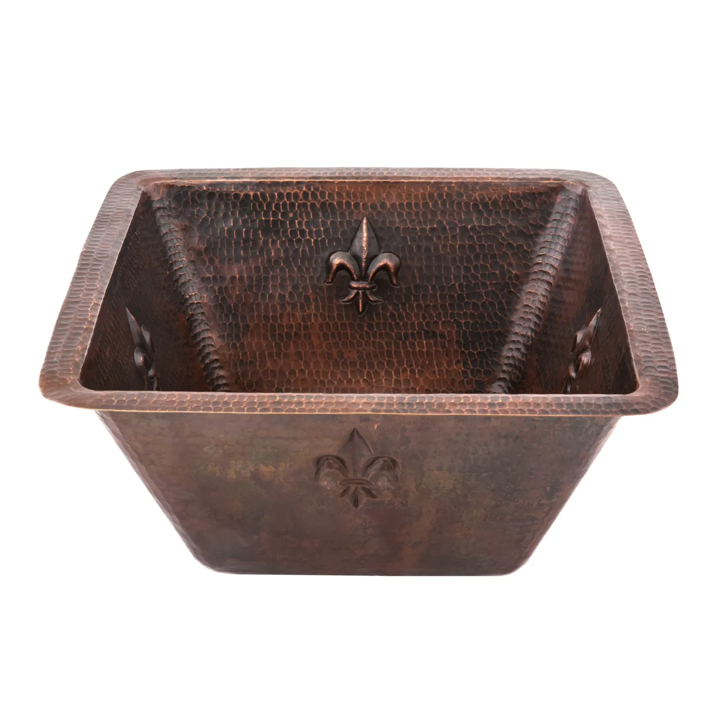 Premier Copper Products 15" Square Fleur De Lis Copper Bar/Prep Sink with 3.5" Drain Size