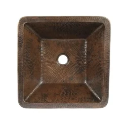 Premier Copper Products 15" Square Skirted Vessel Hammered Copper Sink