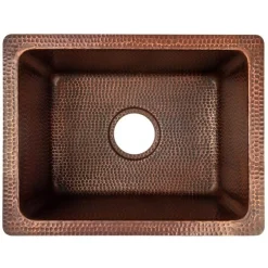 17" Rectangle Hammered Copper Bar Prep Sink with 3.5" Drain Opening