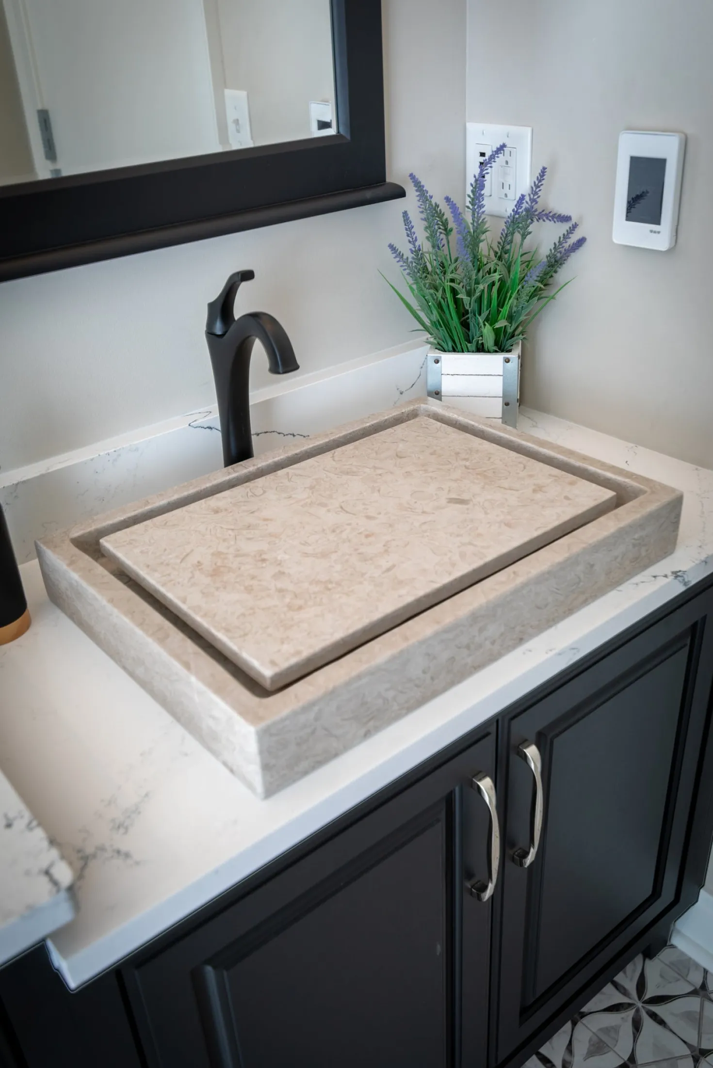 Rectangular Infinity Pool Sink in Polished Penny Grey Marble