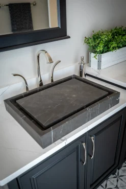 Rectangular Infinity Pool Sink in Honed Pietra Grey Marble