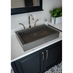 Rectangular Sloped Concrete Vessel Sink in Dark Gray