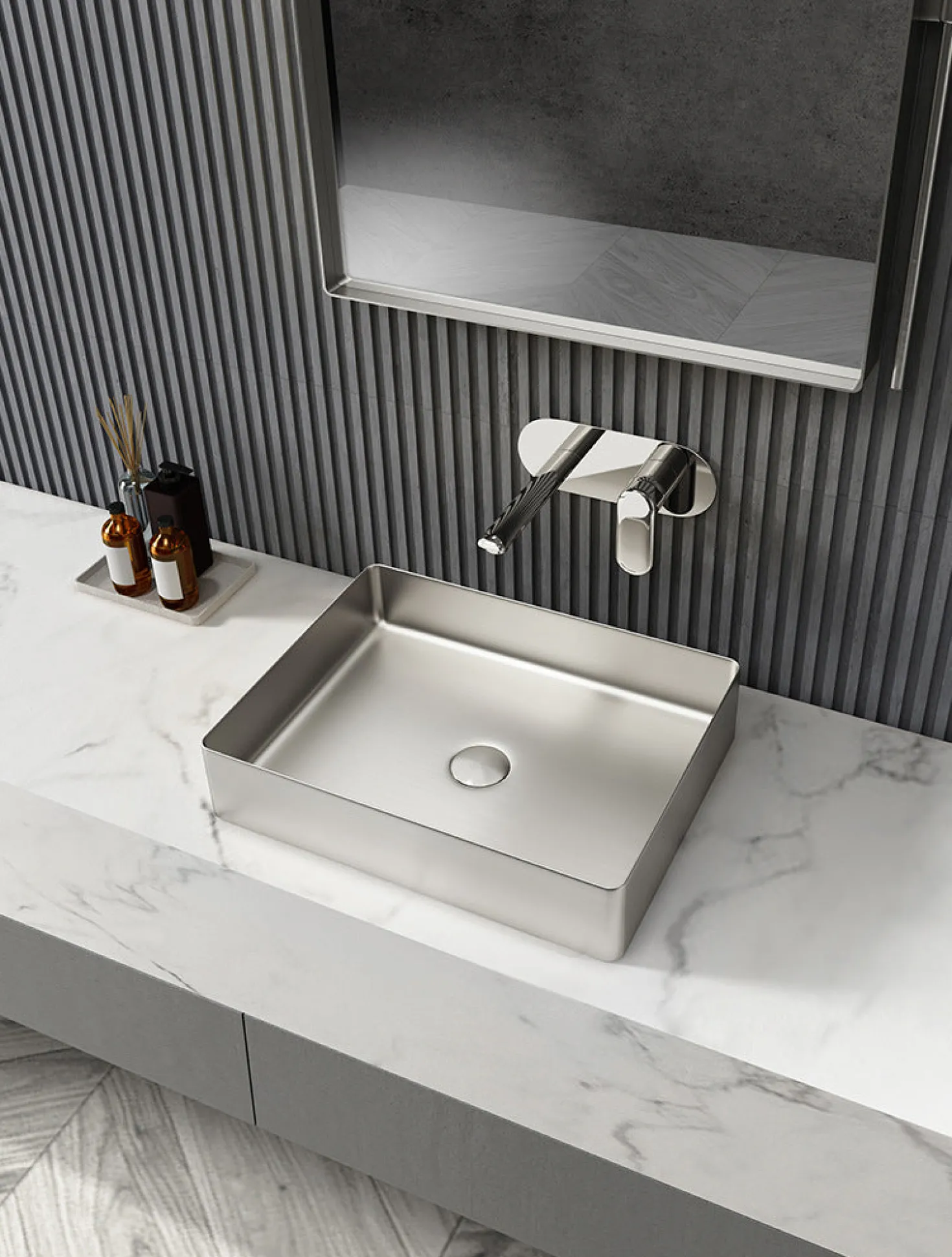 Rectangular 19" x 14 1/2" Stainless Steel Bathroom Vessel Sink with Drain in Silver