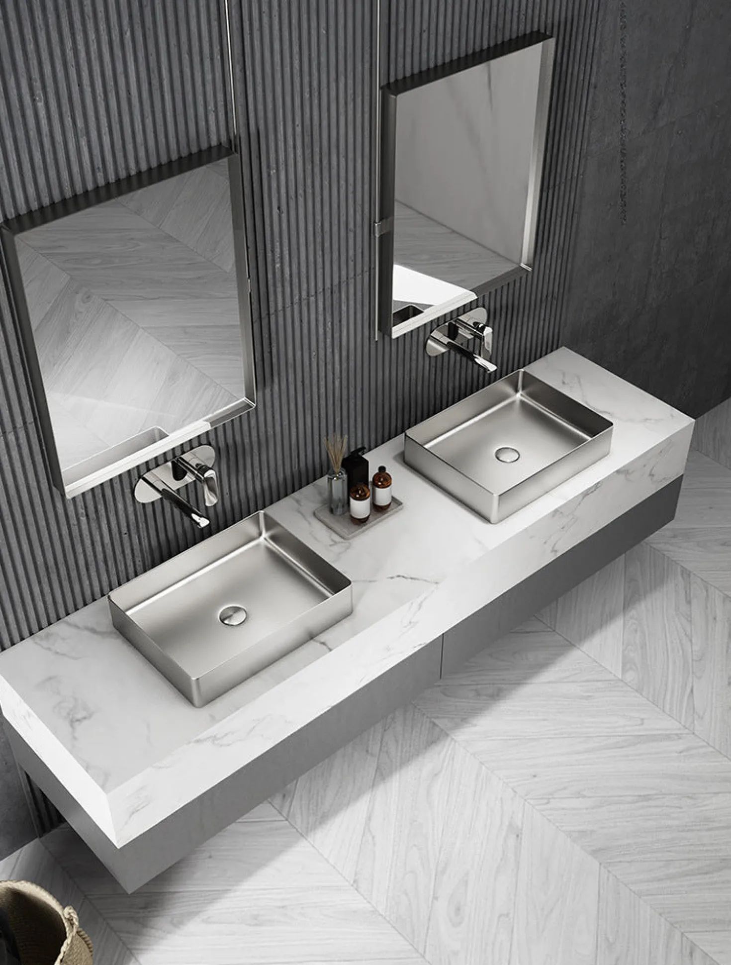 Rectangular 19" x 14 1/2" Stainless Steel Bathroom Vessel Sink with Drain in Silver