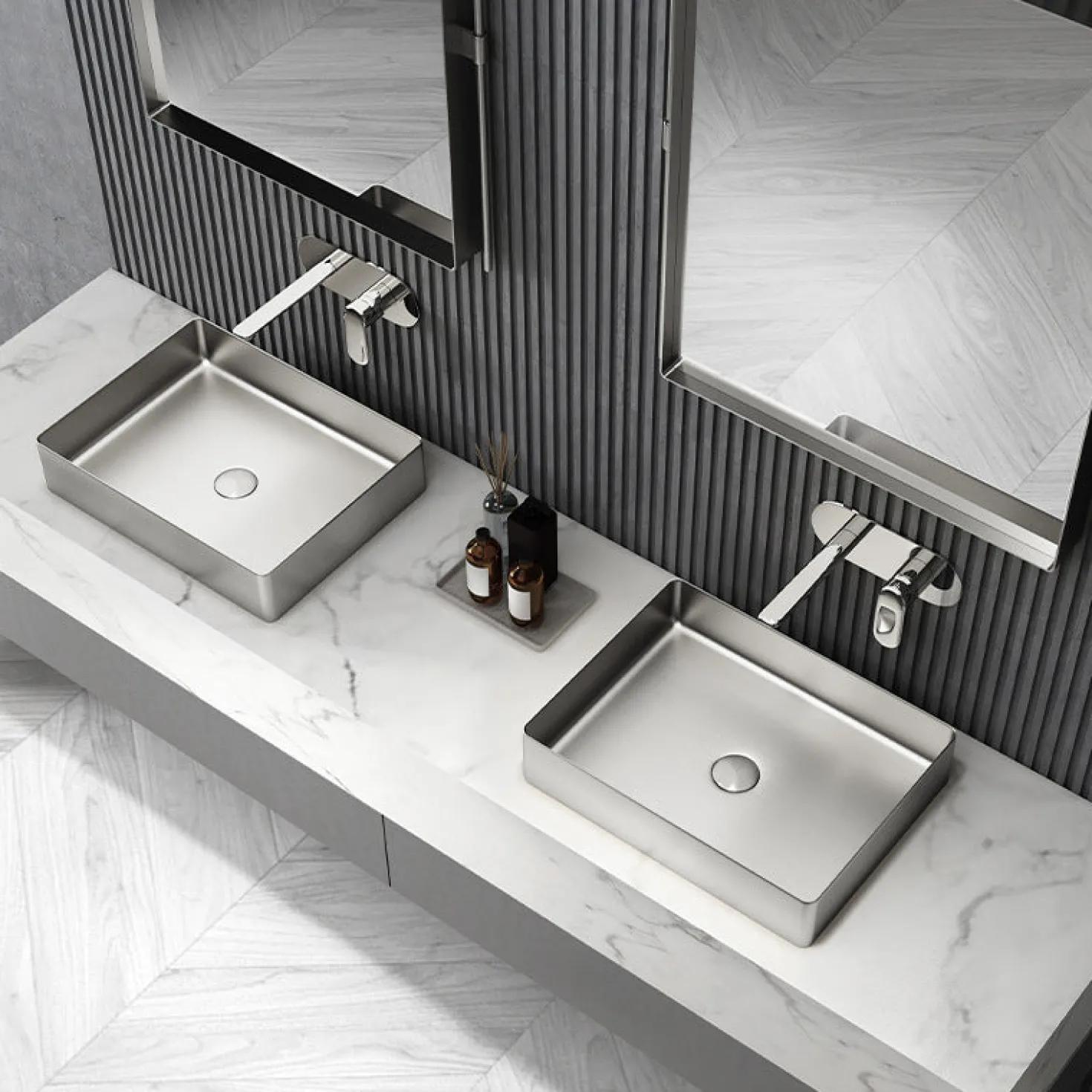 Rectangular 19" x 14 1/2" Stainless Steel Bathroom Vessel Sink with Drain in Silver