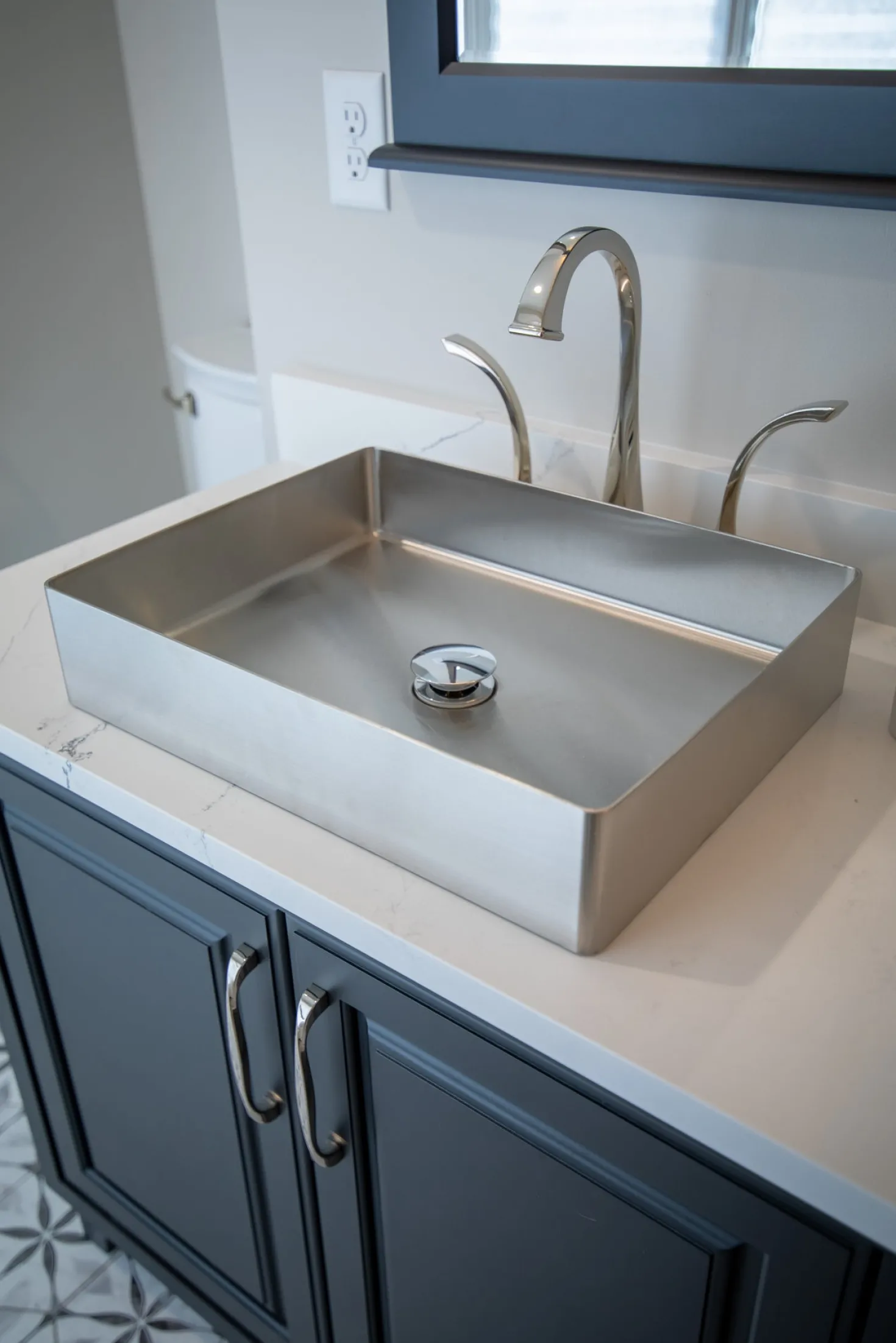 Rectangular 19" x 14 1/2" Stainless Steel Bathroom Vessel Sink with Drain in Silver