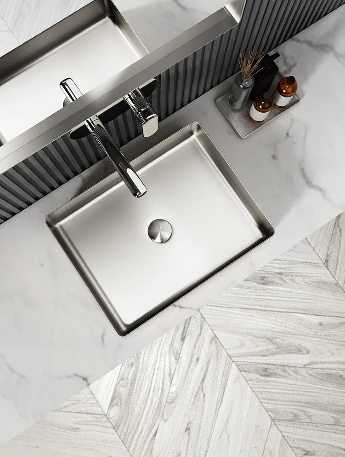 Rectangular 19" x 14 1/2" Stainless Steel Bathroom Vessel Sink with Drain in Silver