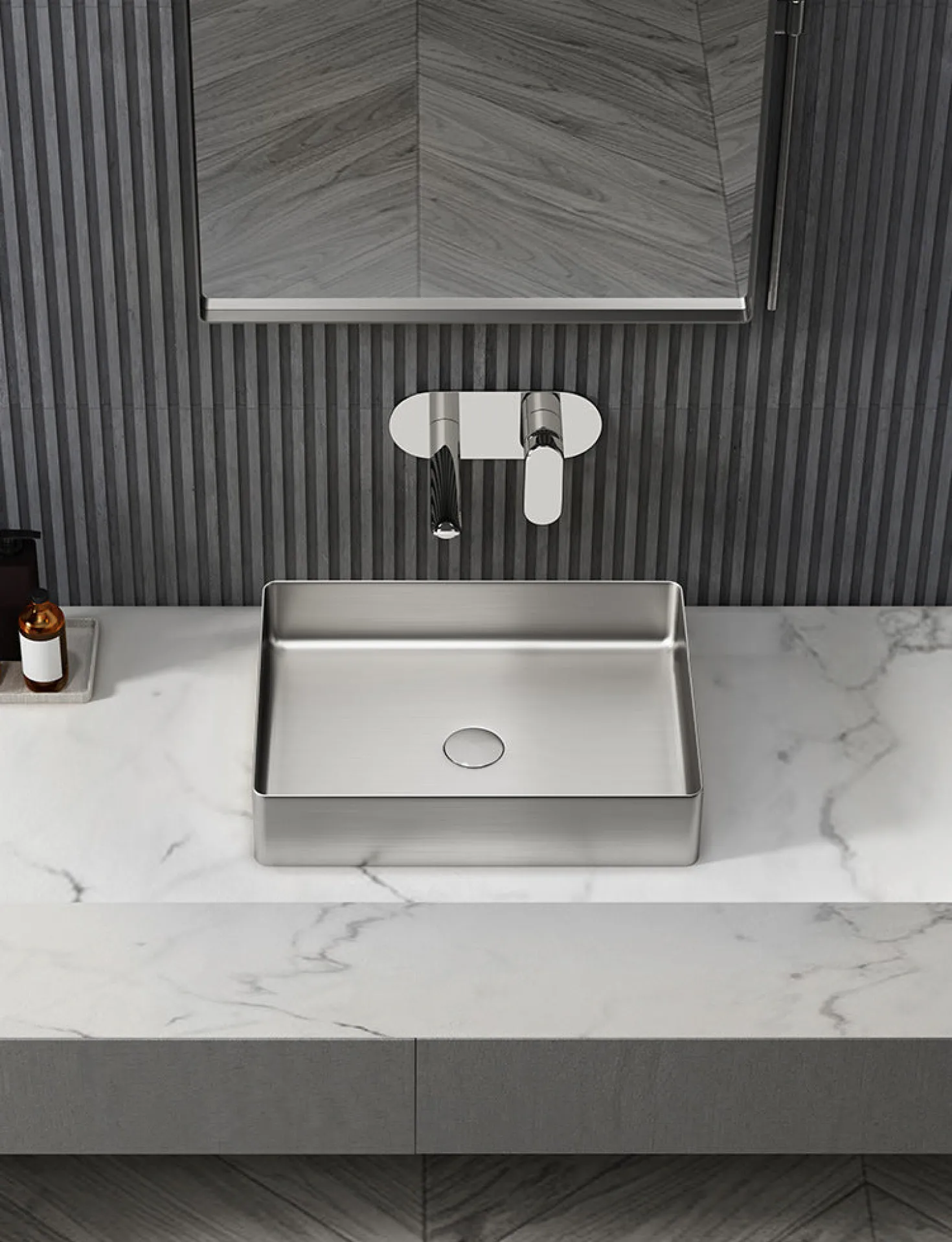 Rectangular 19" x 14 1/2" Stainless Steel Bathroom Vessel Sink with Drain in Silver
