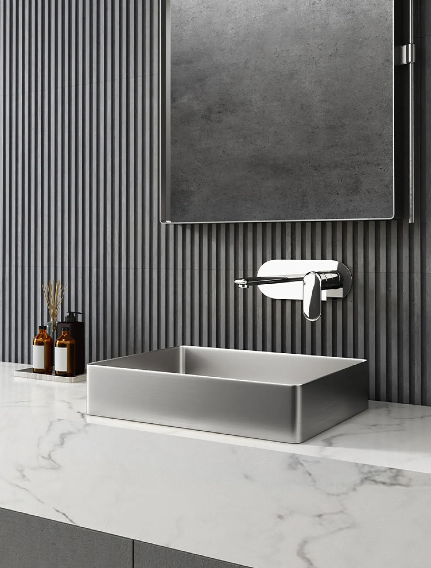 Rectangular 19" x 14 1/2" Stainless Steel Bathroom Vessel Sink with Drain in Silver
