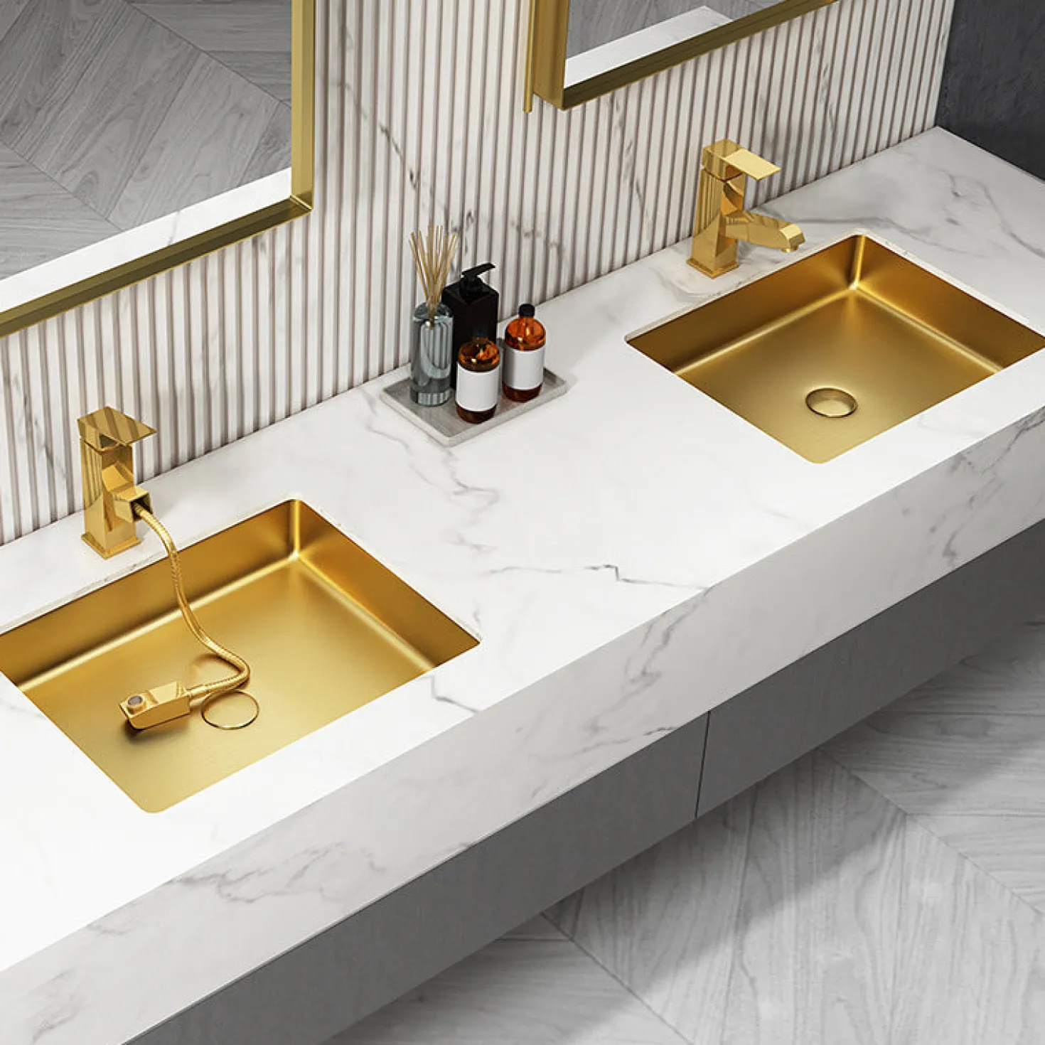 Rectangular 20" x 16" Stainless Steel Undermount Bathroom Sink with Drain in Gold