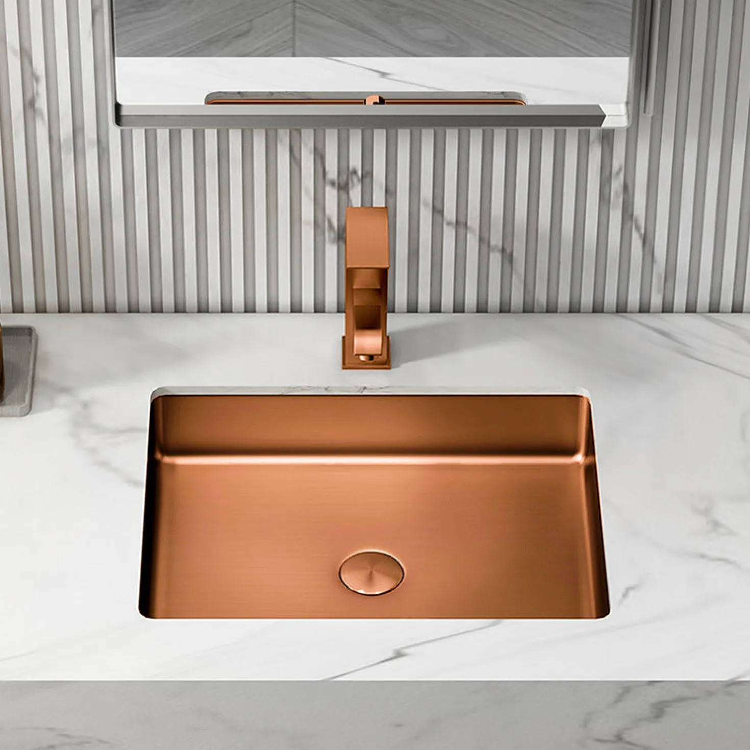 Rectangular 20" x 16" Stainless Steel Undermount Bathroom Sink with Drain in Rose Gold