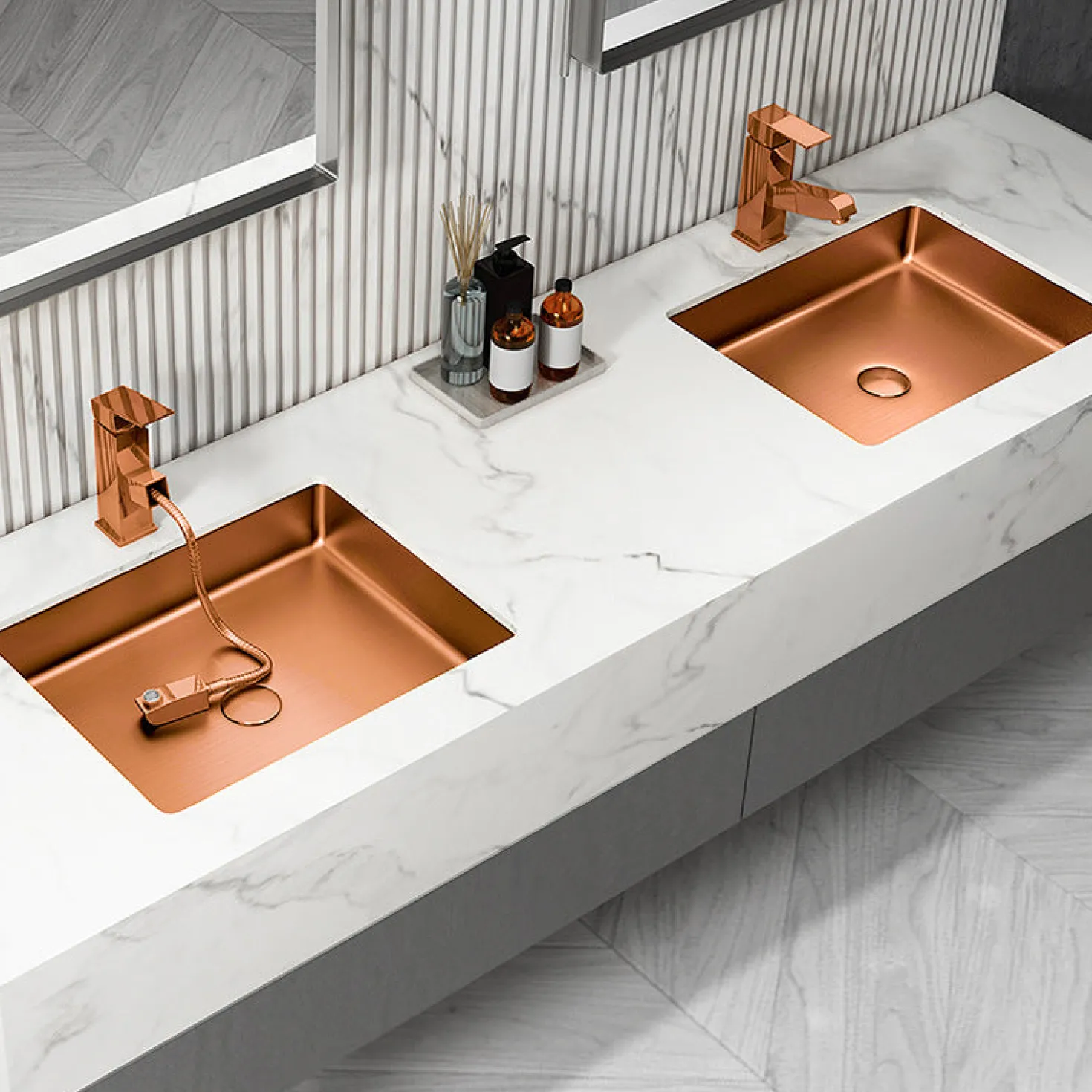 Rectangular 20" x 16" Stainless Steel Undermount Bathroom Sink with Drain in Rose Gold