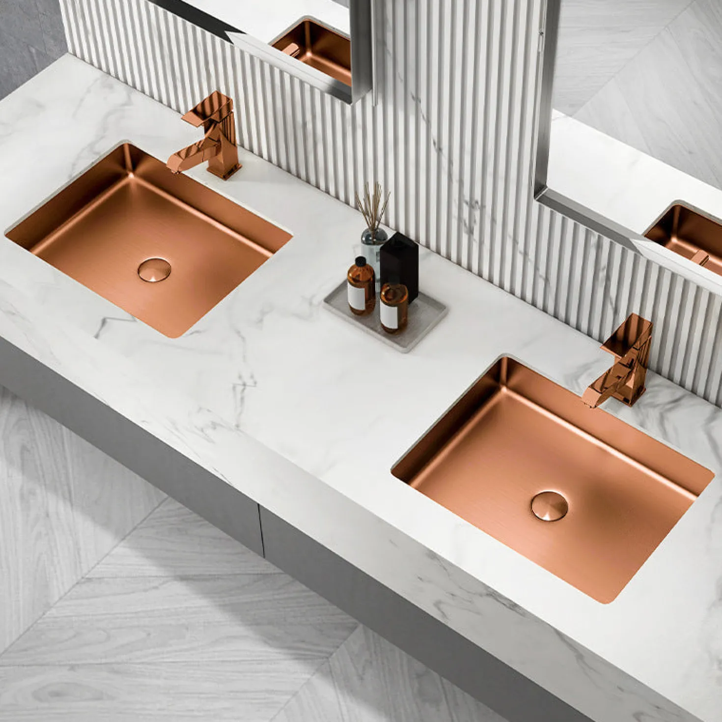 Rectangular 20" x 16" Stainless Steel Undermount Bathroom Sink with Drain in Rose Gold