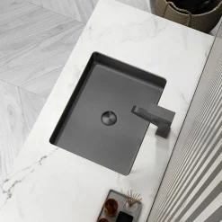 Rectangular 20" x 16" Stainless Steel Undermount Bathroom Sink with Drain in Black