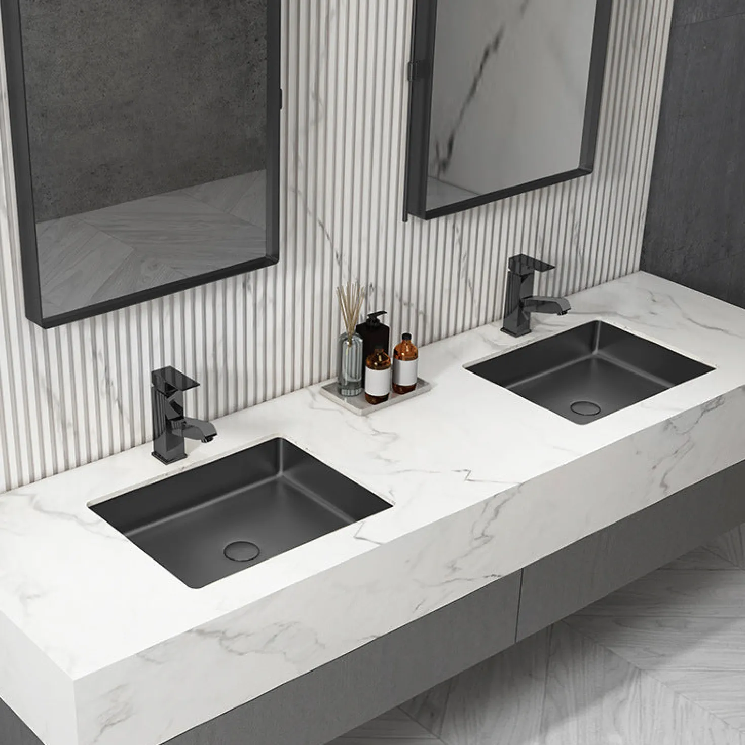 Rectangular 20" x 16" Stainless Steel Undermount Bathroom Sink with Drain in Black