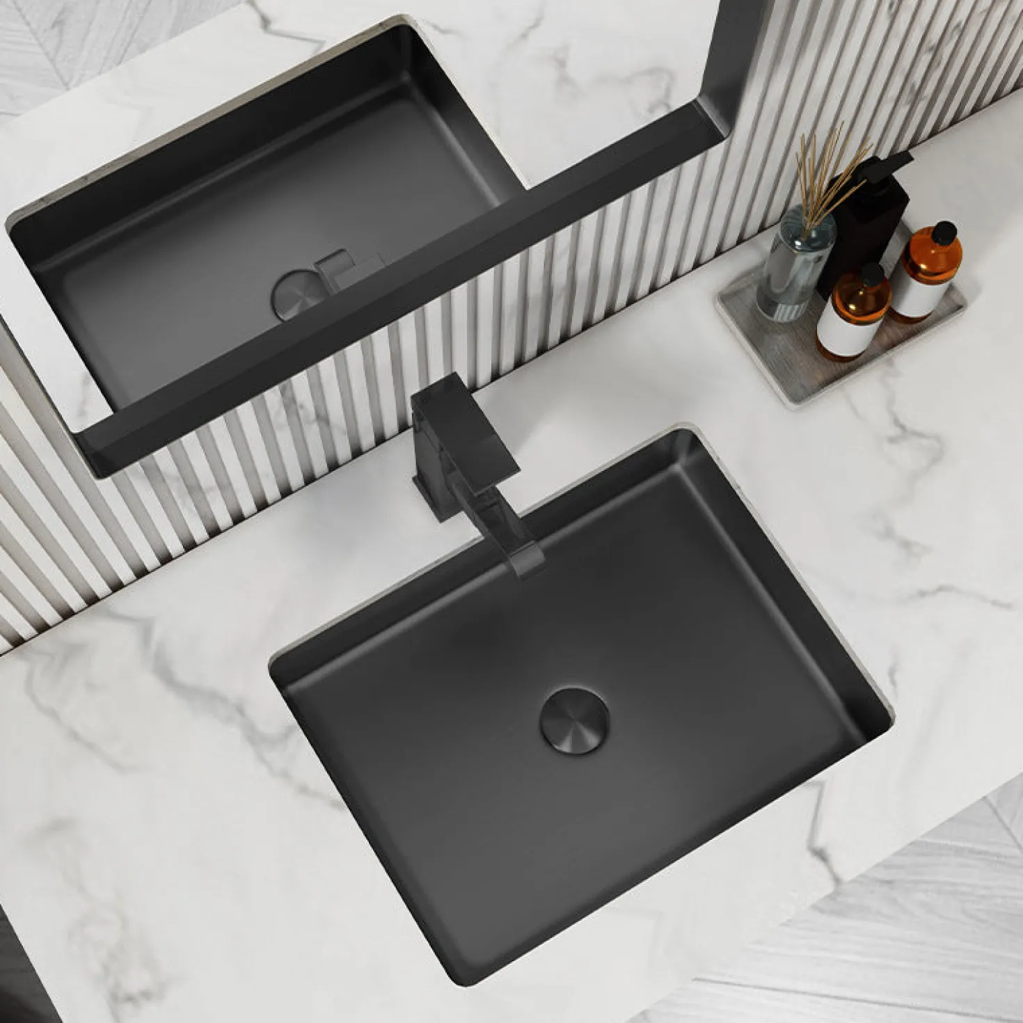 Rectangular 20" x 16" Stainless Steel Undermount Bathroom Sink with Drain in Black