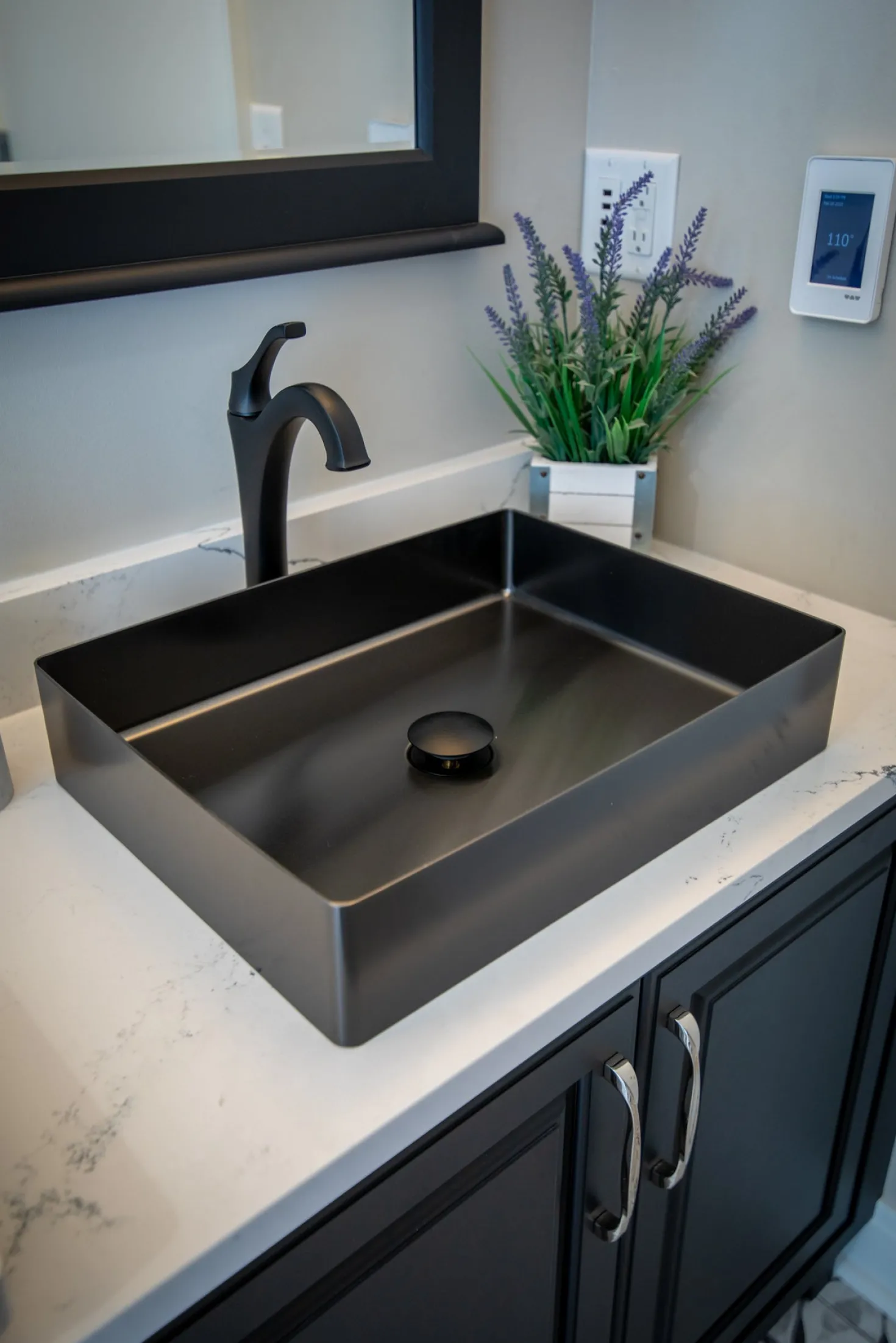 Rectangular 19 x 14 1/2" Stainless Steel Bathroom Vessel Sink with Drain in Black